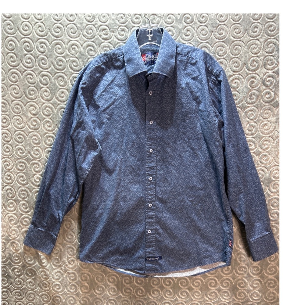 English Laundry Men's Blue Print Dress Shirt‎ Size 16 34/35